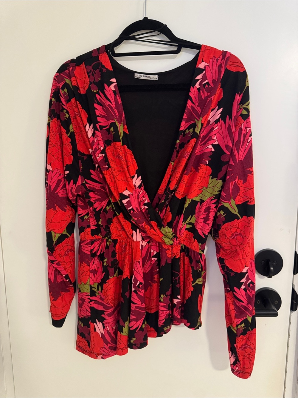 ZARA Floral Wrap Top in Red and Pink